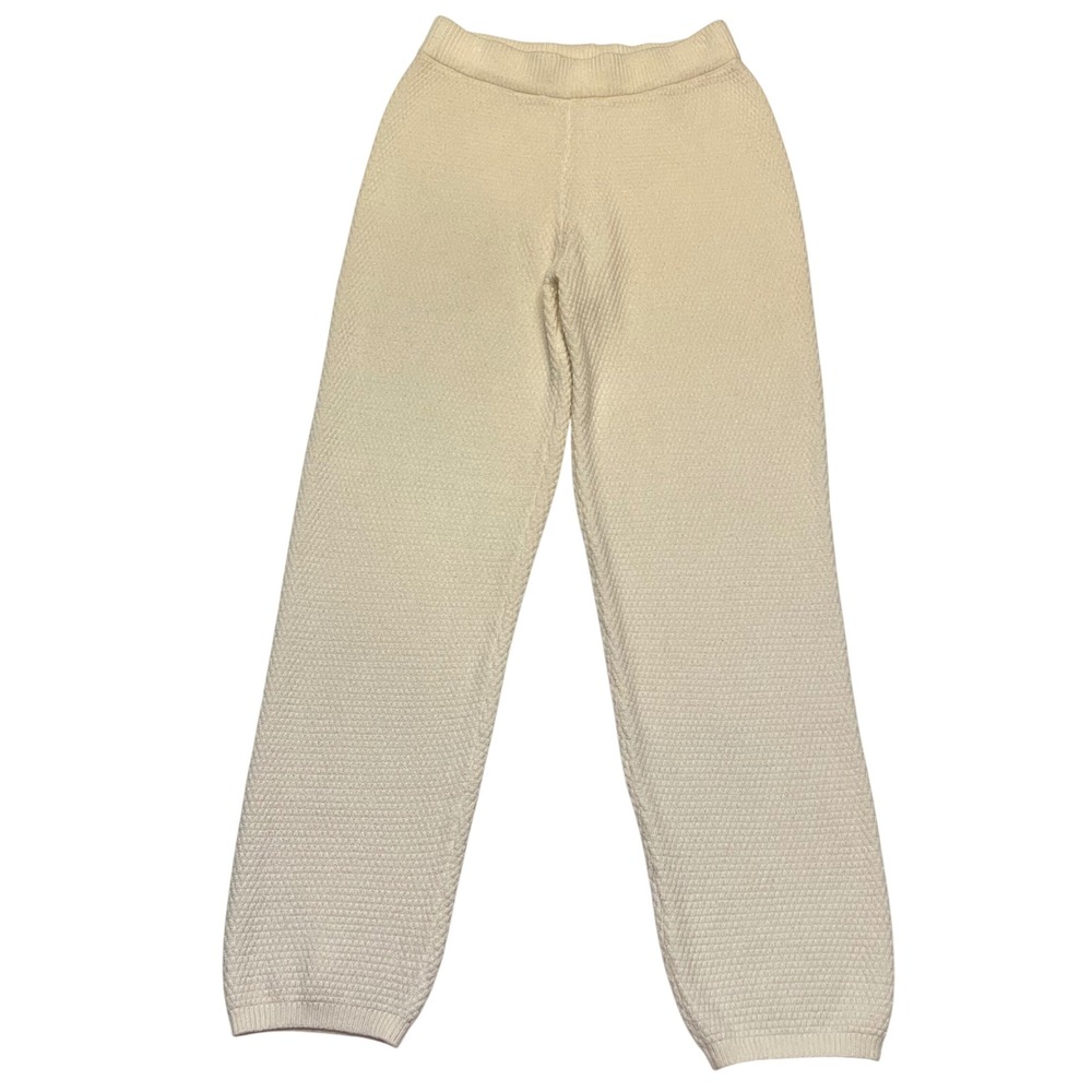 Cream Textured Honeycomb Knit Comfy Cozycore Lounge Sweater Pants Size M - Picture 2 of 8
